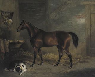 English School (19th/20th Century) Horse and Dog in Stable
