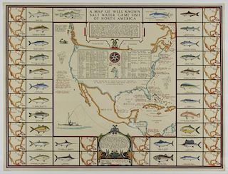 Richard E. Bishop (1887-1975) A Map of Well Known Salt Water Game  Fish of North America