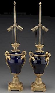 Pr. Sevres style cobalt blue porcelain vases
