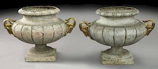 Pr. Louis XVI style cast iron & bronze urns