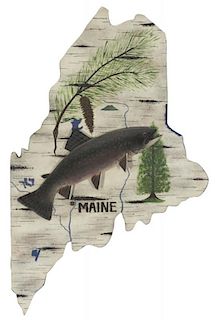 Brook Trout on Map of Maine Lawrence C. Irvine (1918-1998)