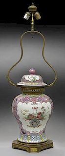 Chinese polychrome porcelain jar with cover,
