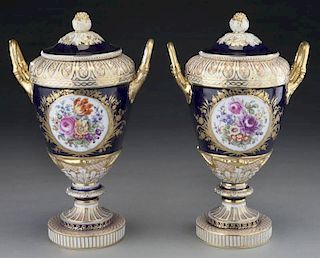Pr. KPM porcelain lidded urns