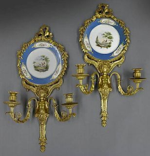Pr. Louis XVI style wall bronze and porcelain