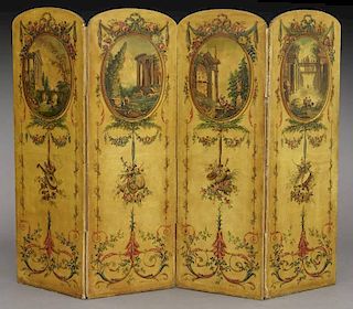 French Neoclassical style painted 4-panel screen