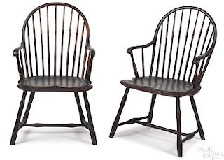 Pair of Philadelphia hoopback Windsor armchairs