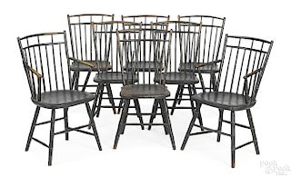 Set of eight Pennsylvania birdcage Windsor chairs
