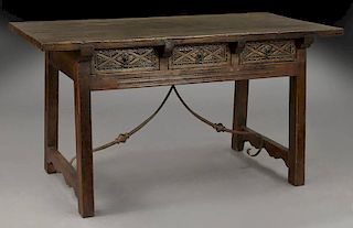 Spanish Renaissance style 2-drawer trestle table,
