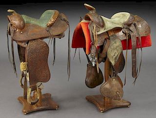 (2) Tooled leather Western style saddles,