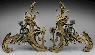 Pr. French Louis XV style bronze chenets
