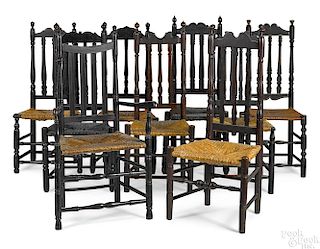 Set of nine New England banisterback dining chairs