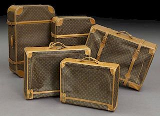 Set of (5) Louis Vuitton monogram suitcases