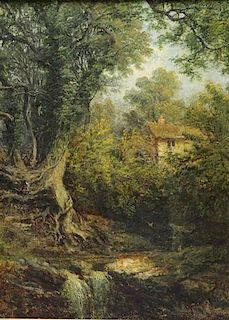 19th C. Oil on Canvas Landscape with Mill.