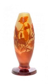 A Galle Cameo Glass Vase, Height 5 3/8 inches.
