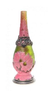 A Galle Cameo Glass and French Silver Mounted Scent Bottle, Height overall 6 5/8 inches.