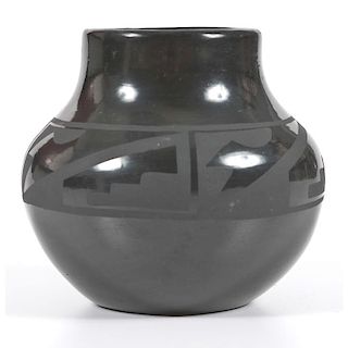 Anita Martinez (San Ildefonso, b.ca.1920s-1992) Black-on-Black Jar