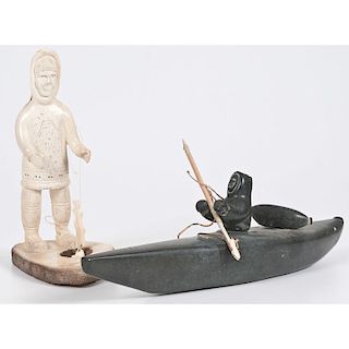Eskimo Soapstone and Whalebone Sculptures