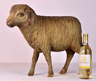 Large Italian 18/19th C. Carved Wood Lamb