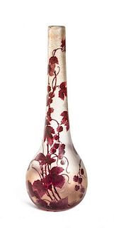 A Legras Cameo Glass Vase, Height 25 1/2 inches.