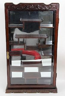 CHINESE, ROSEWOOD, MIRRORED, DISPLAY CABINET