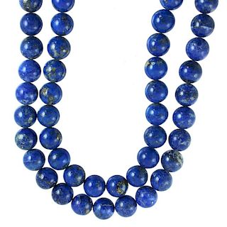 2) TWO VINTAGE LAPIS BEADED NECKLACE