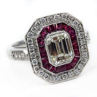 1.65 Carat TW Diamond, .40 Carat Ruby and Platinum Ring