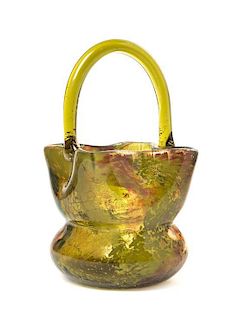 An Ernest Baptiste Leveille Glass Basket, French (1841-1913), Height 10 inches.