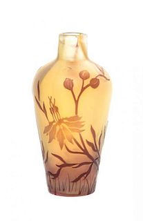 A Cristallerie dArt Cameo Glass Vase, Height 6 inches.