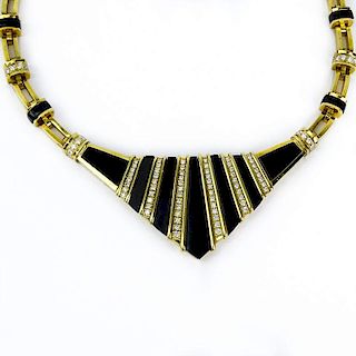 3.0 Carat Round Brilliant Cut Diamond, Black Onyx and 18 Karat Yellow Gold Pendant Necklace.