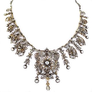 Museum Quality Large 19th Century Turkey Late Ottoman Rose Cut and Old Mine Cut Diamond, Ruby and Yellow Gold Necklace