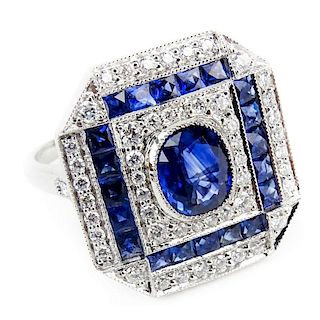 2.10 Carat Sapphire, .45 Carat Diamond and Platinum Ring set
