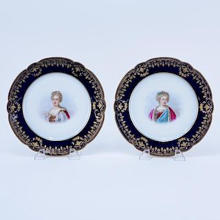 Two (2) Sevres Hand Painted Porceain Portrait Cabinet Plates