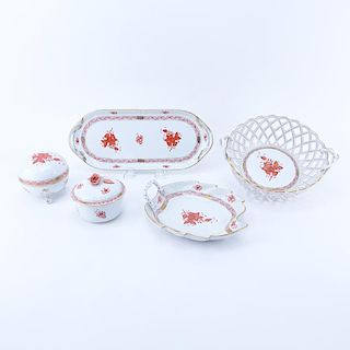 Five (5) Piece Herend Chinese Bouquet (Rust) Porcelain Tableware