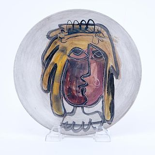 Jose Rodriguez Fuster, Cuban (born 1946) Hand Painted Ceramic Plate "Abstract Portrait Of A Man"