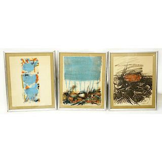 Three (3) Mid-Century Color Lithographs "Abstract" Signed (indistinctly) and numbered
