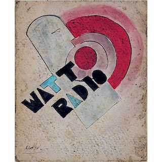 American School circa 1940's Ink and Watercolor Painting "WATT RADIO"