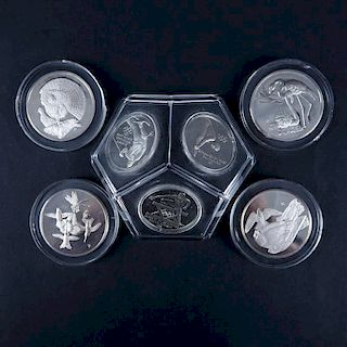 Collection of Seven (7) Sterling Silver Medals in Plastic Display