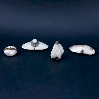 Collection of Four (4) Victorian Shell Boxes and Bottles
