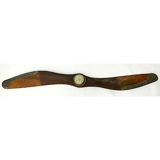 Antique Seth Thomas Ship's Clock affixed to Large Wooden and Metal Mounted Plane Propeller