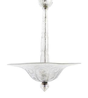 A Daum Acid Etched Glass Chandelier, Diameter 25 1/4 inches x height 35 inches.