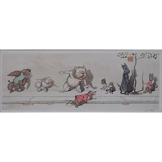 Boris O'Klein, French (1887 - 1983) "A La Queue" Etching, Pencil Signed Lower Right