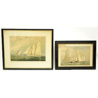 Two (2) Large Vintage American Yacht Color Lithographs