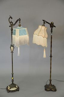 Two floor lamps with custom silk shades, ht. 60in. & ht. 57in. Provenance: Property from the Estate of Frank Perrotti Jr. of