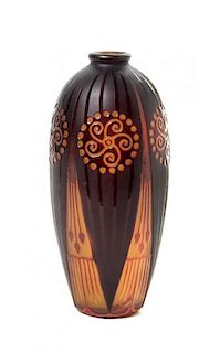 A DArgental Cameo Glass Vase, Height 8 inches.