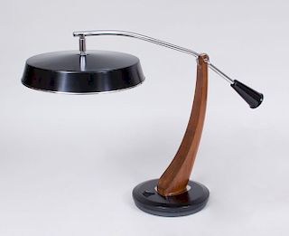 CHROME AND TEAK DESK LAMP