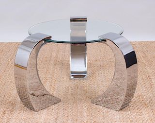 CHROME AND GLASS SIDE TABLE