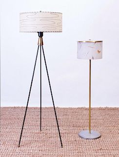 TWO MCM METAL AND BRASS FLOOR LAMPS