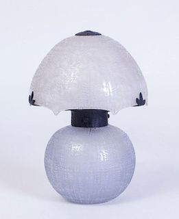 DAUM ACID ETCHED GLASS LAMP WITH WROUGHT-IRON SUPPORT