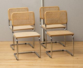 SET OF FOUR MARCEL BREUER CHROME AND CANED CHAIRS