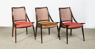 THREE MAHOGANY AND CANED SIDE CHAIRS